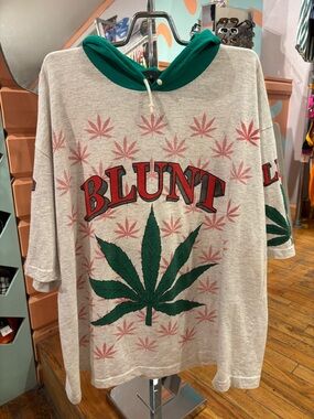 Green 'Blunt' Hoodie Tee Short Sleeve 90s Vintage Jersey Cali Smoke